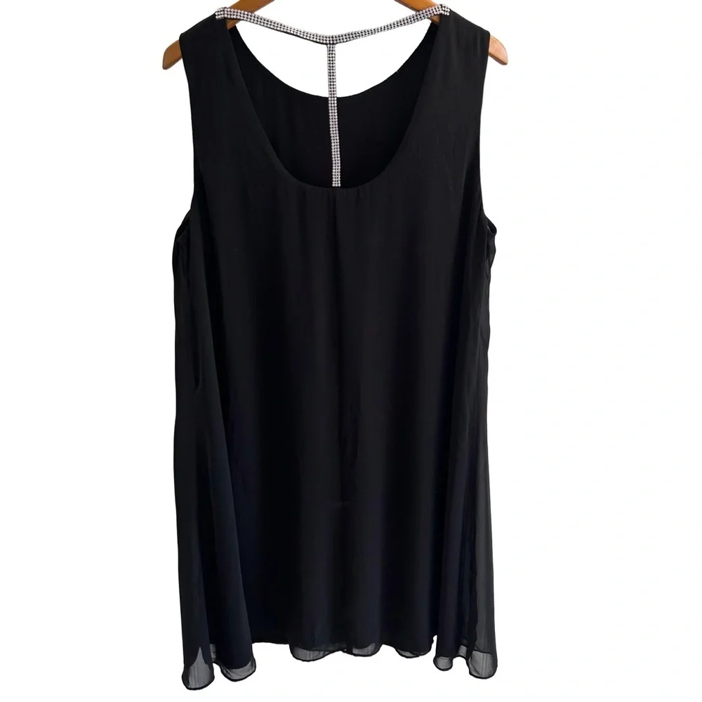 MSK Black Sleeveless Dress with Silver Rhinestone Accents Size 14 - Picture 3 of 7
